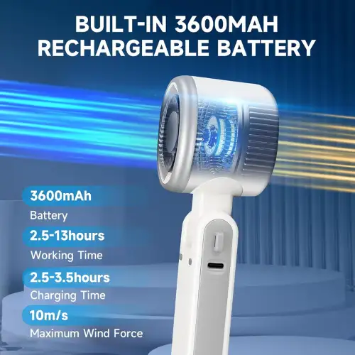 Turbo Fan HandheldRechargeable Fan Portable Mini Hand Fan USB Rechargeable Foldable Hanging Neck Fan 3600mAh USB Mini Portable Small Turbo Fan