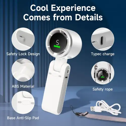Turbo Fan HandheldRechargeable Fan Portable Mini Hand Fan USB Rechargeable Foldable Hanging Neck Fan 3600mAh USB Mini Portable Small Turbo Fan